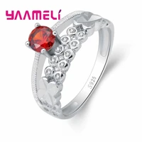 925 sterling silver jewelry classic lines intertwined rings with red cz stone fashion wedding ring for women