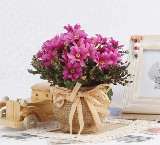 Новый горячий яркий осенний искусственный цветок ромашки с корзиной Posy бонсай