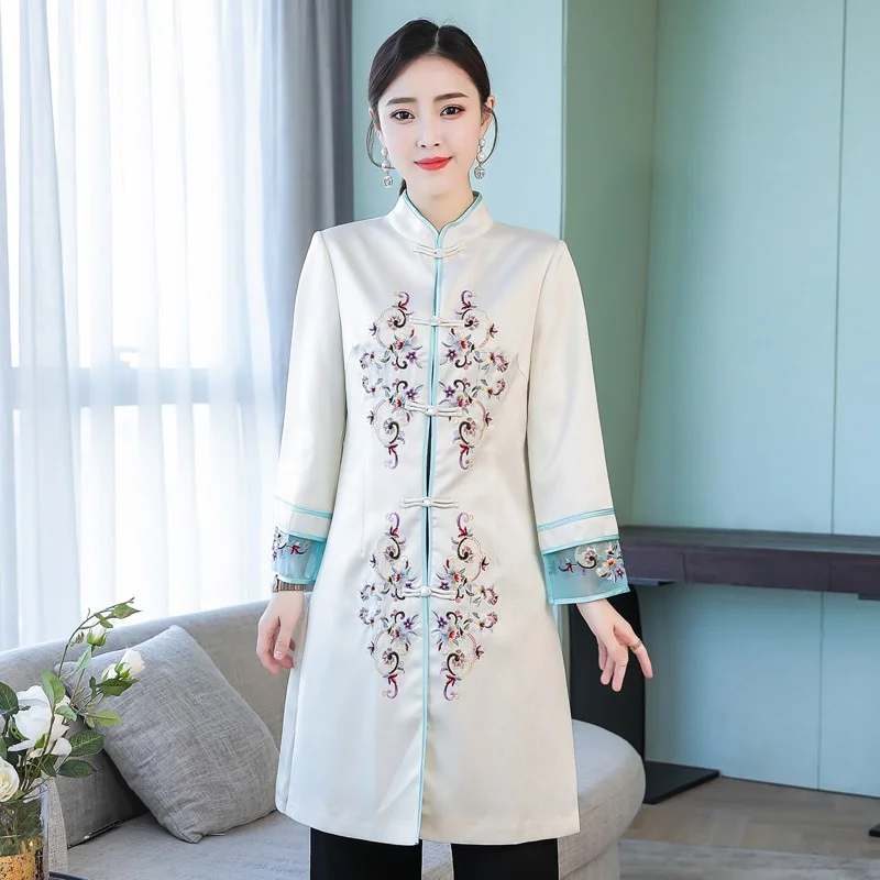 Одежда в китайском стиле Женская длинная рубашка Cheongsam воротник Мандарин халат