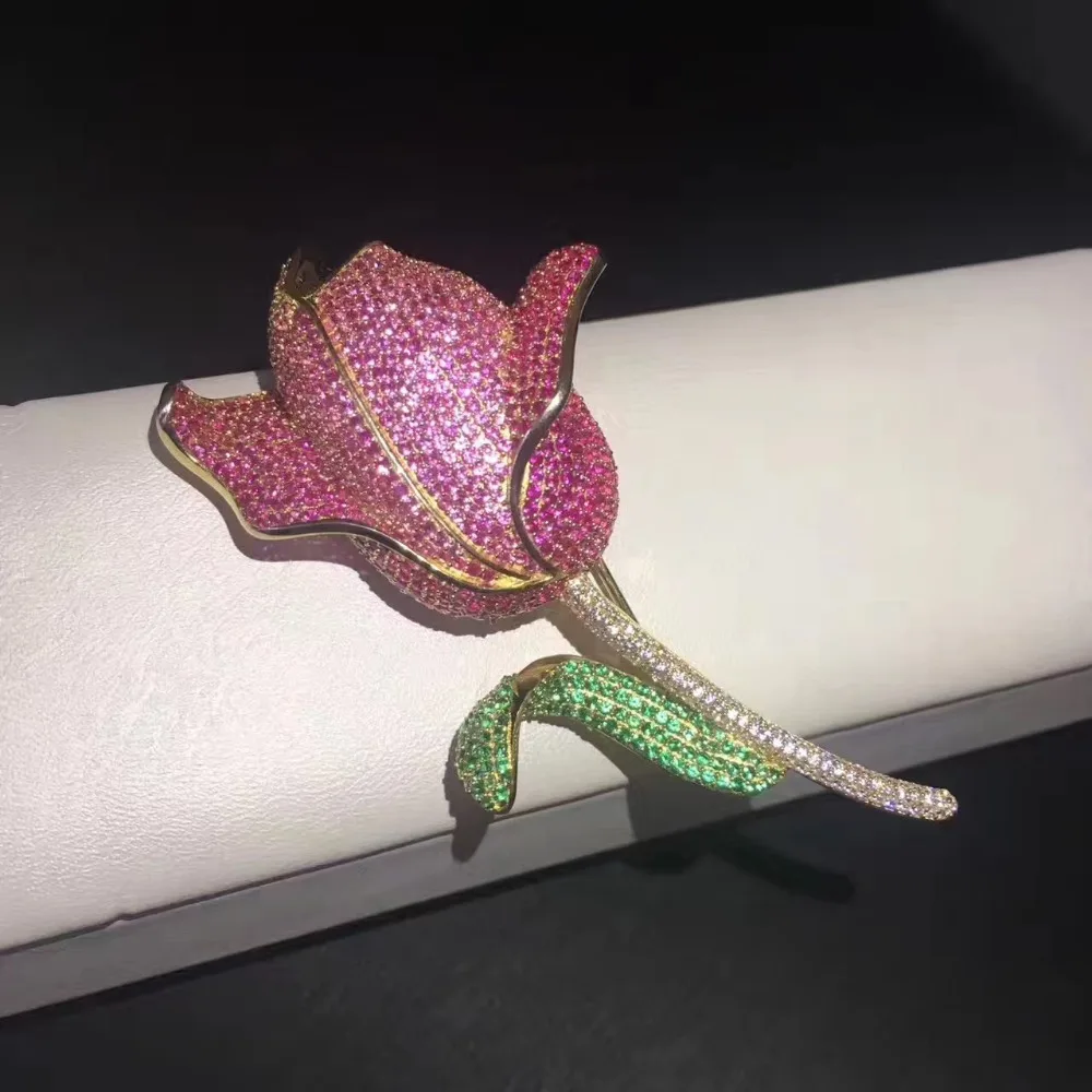 

925 sterling silver with cubic zircon flower brooch pins fine jewelry for women high quality free shipping tulip brooch