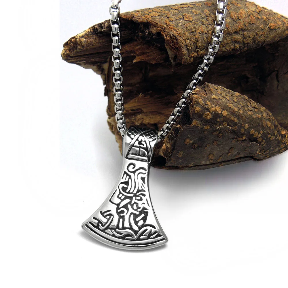 Серебряный тон Нержавеющая сталь Панк Байкер топор кулон Цепочки и ожерелья 60 см