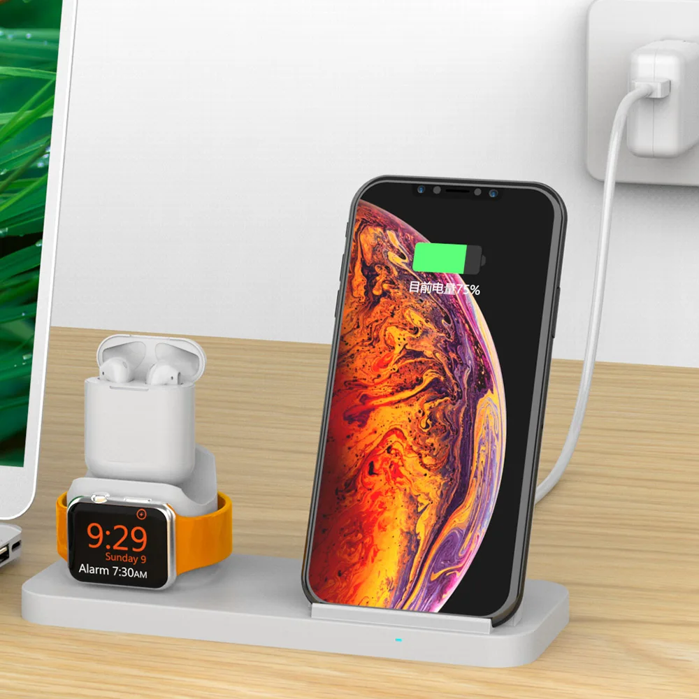 Беспроводное зарядное устройство FDGAO 10 Вт Qi для iPhone X 8 XS MAX XR Apple Watch 4 3 2 Airpods USB быстрая зарядка док-станция для samsung S9 S8