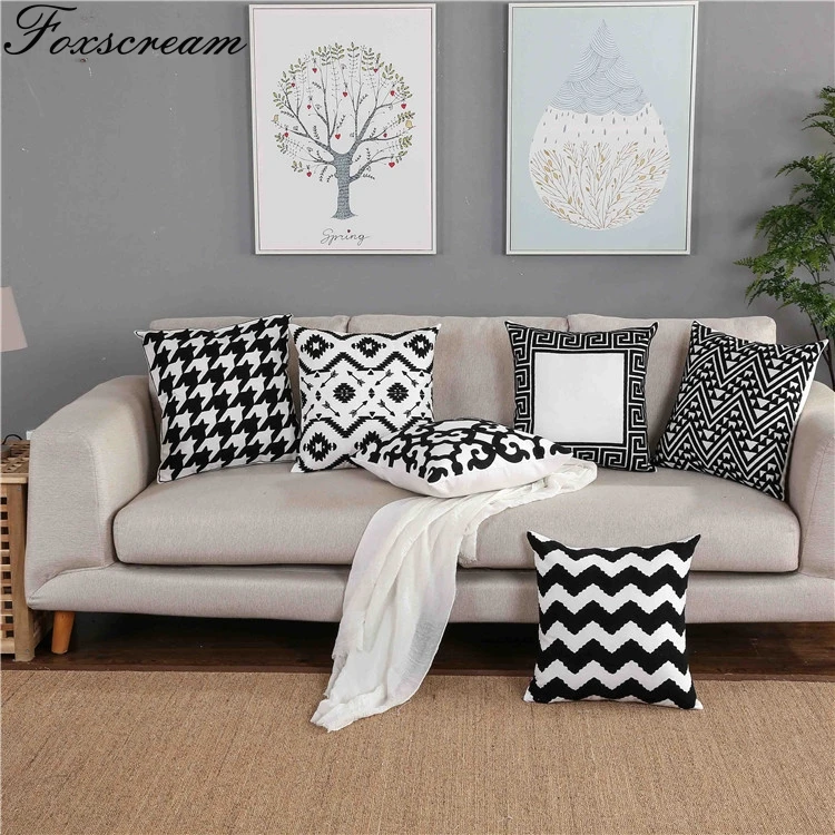 Home Decor Emboridery Чехлы синий зигзаг геометрический наволочка из парусины хлопок