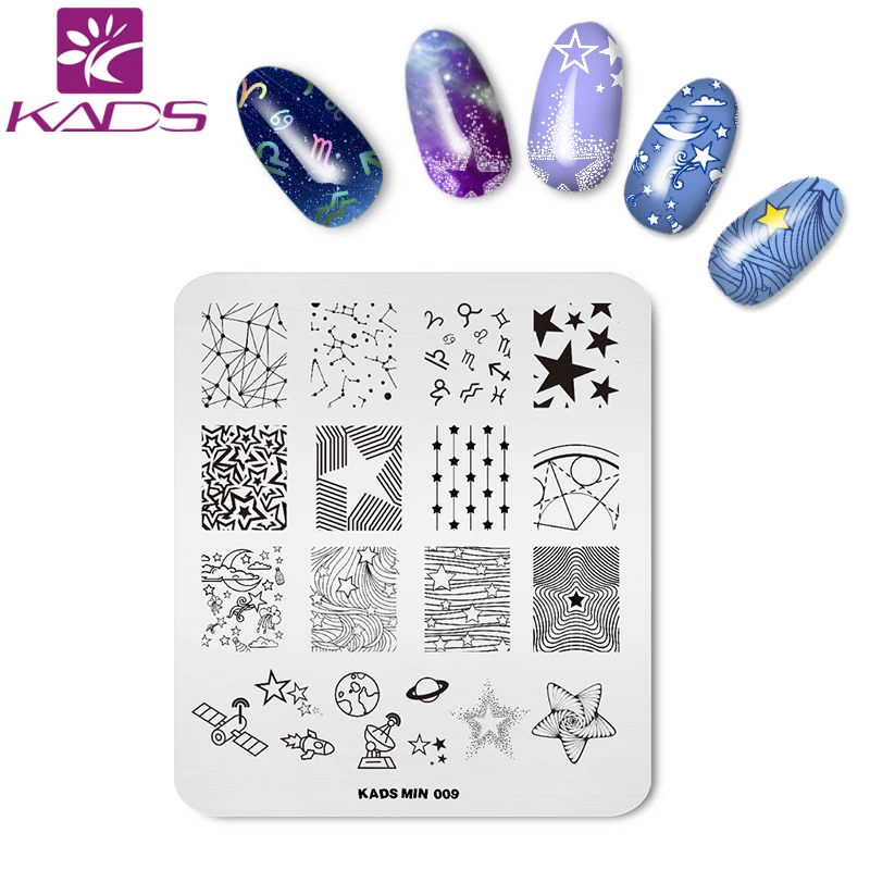 KADS Шаблон звездного искусства неба &Луна дизайн Маникюр ногтей Пластины Для
