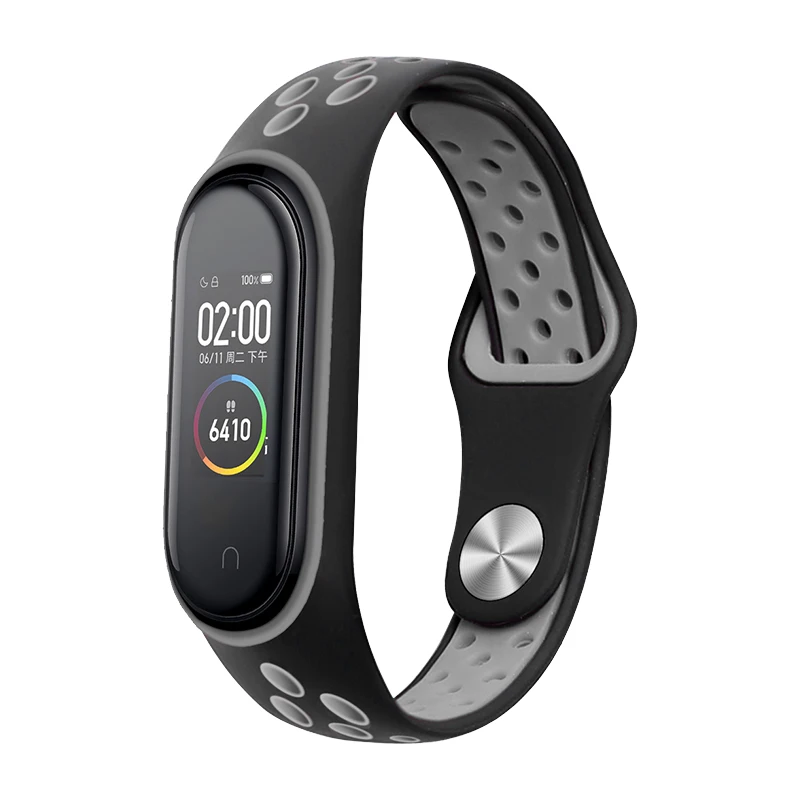 black grey Силиконовый браслет для сяоми ми бэнд 4 нфк Запасной браслет Mi band 3 аксессуары Двухцветный регулируемый размер mi band 4 ремень - Цвет ремешка: black grey