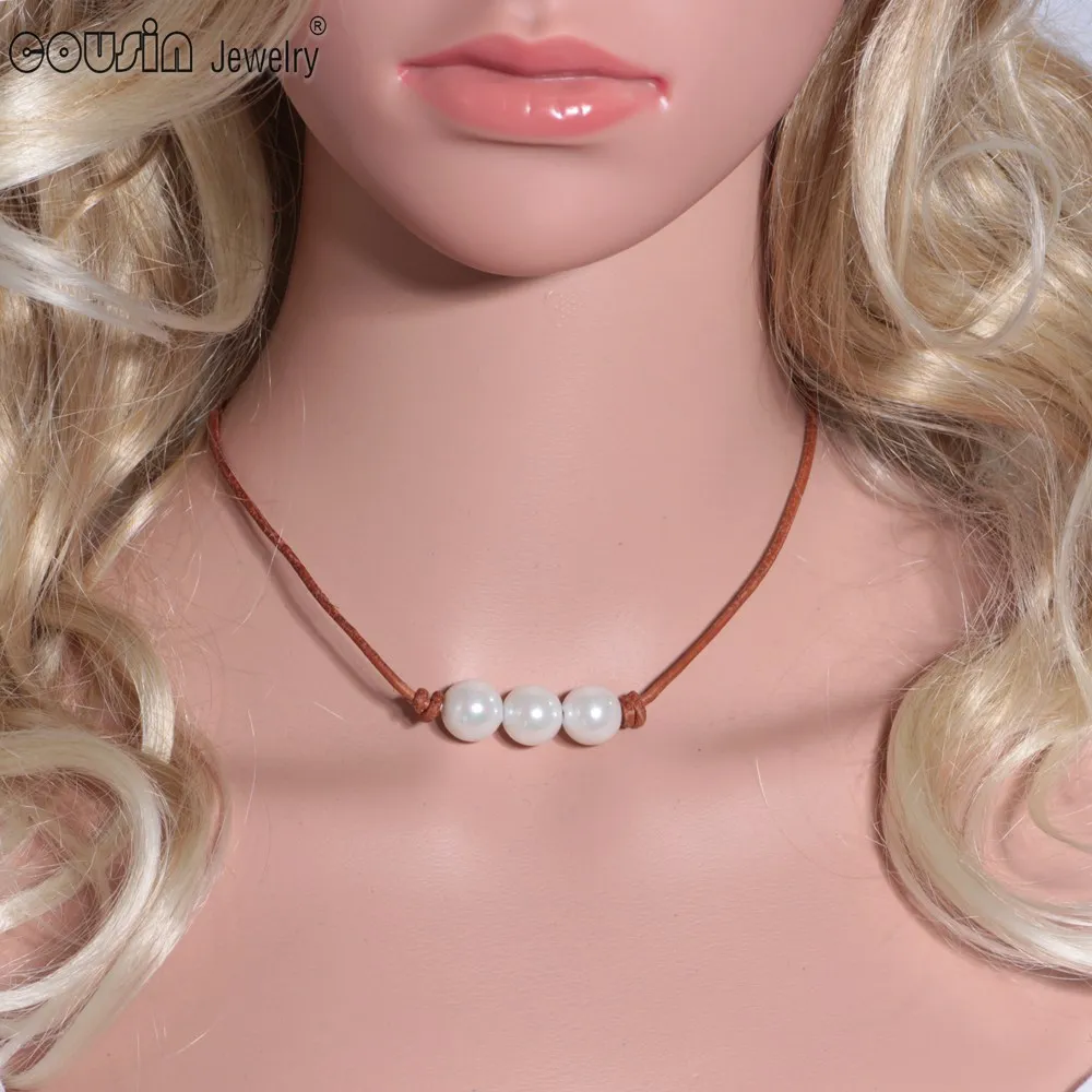 Light Beige 3 pearl Новое поступление горячая Распродажа жемчужное кожаное колье 2 стиля имитация жемчуга кожаное ожерелье ручной работы набор - Окраска металла: Light Beige 3 pearl