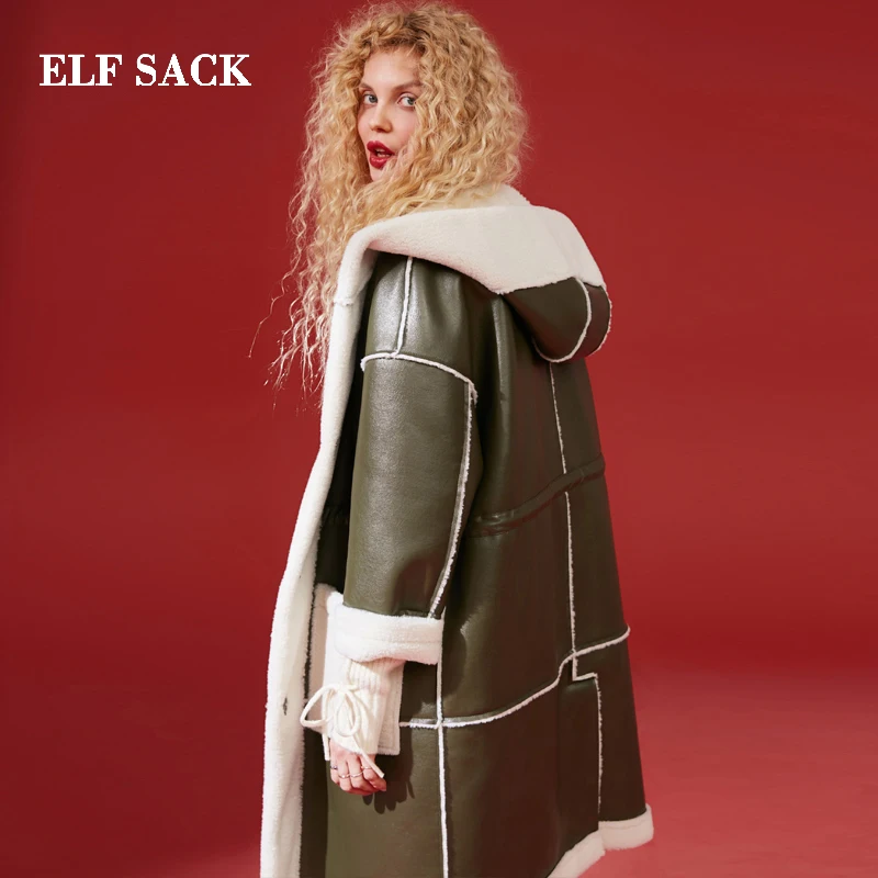 ELFSACK зимняя Новинка теплая Женская куртка из искусственного меха длинное женское