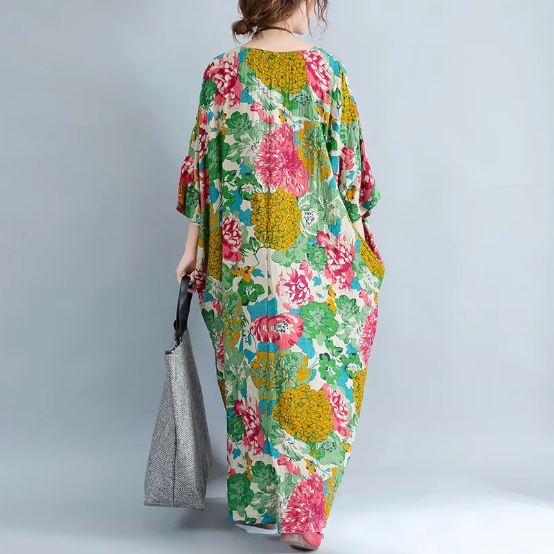 Женское платье макси с цветочным принтом винтажное хлопковое большого размера