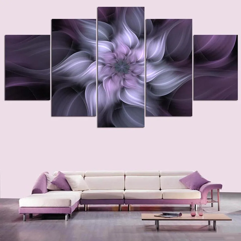 

Wall Art Posters Frame Home Decoration Living Room 5 Panel Purple Flowers Modular Picture HD Printed Modern Painting On Canvas