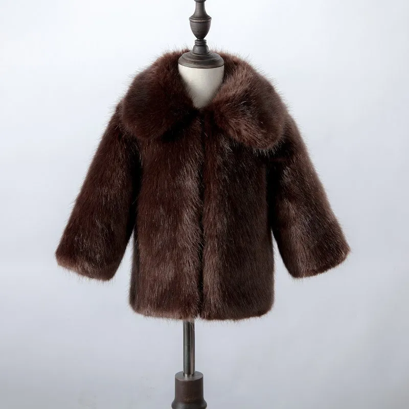 Collar Brown Зимние меховые пальто для мальчиков и девочек, парки куртки с искусственным мехом для девочек, плотное теплое пальто с капюшоном для маленьких мальчиков детская зимняя одежда, верхняя одежда - Цвет: Collar Brown