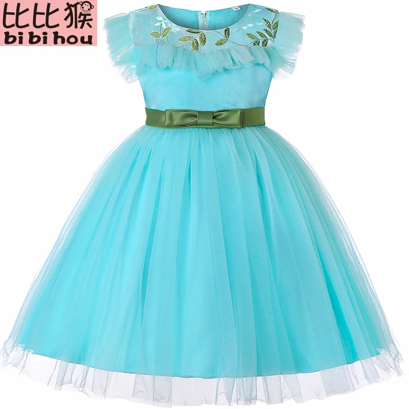 Платье для девочек с цветочным принтом кружевное платье рукавами-фонариками