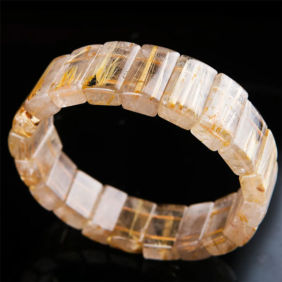 Genuine Natural Golden Rutilated Quartz Crystal Rectangle Beads Fashion Power Stretch Charm Bracelet 17*7mm | Украшения и