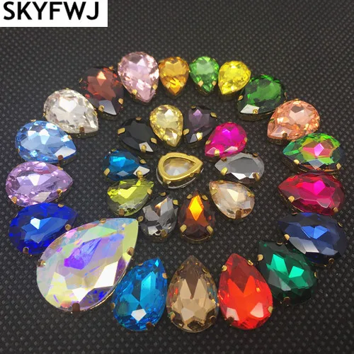 Link2:10x14 мм богатые цвета грушевидная капелька для шитья стеклянные хрустальные