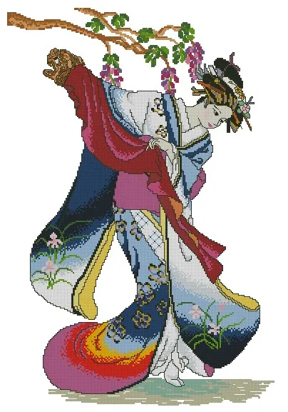 

Needlework 14CT 16CT 18CT Cross Stitch, DIY Count Cross Stitch, Embroidery Set, Japanese lady 5