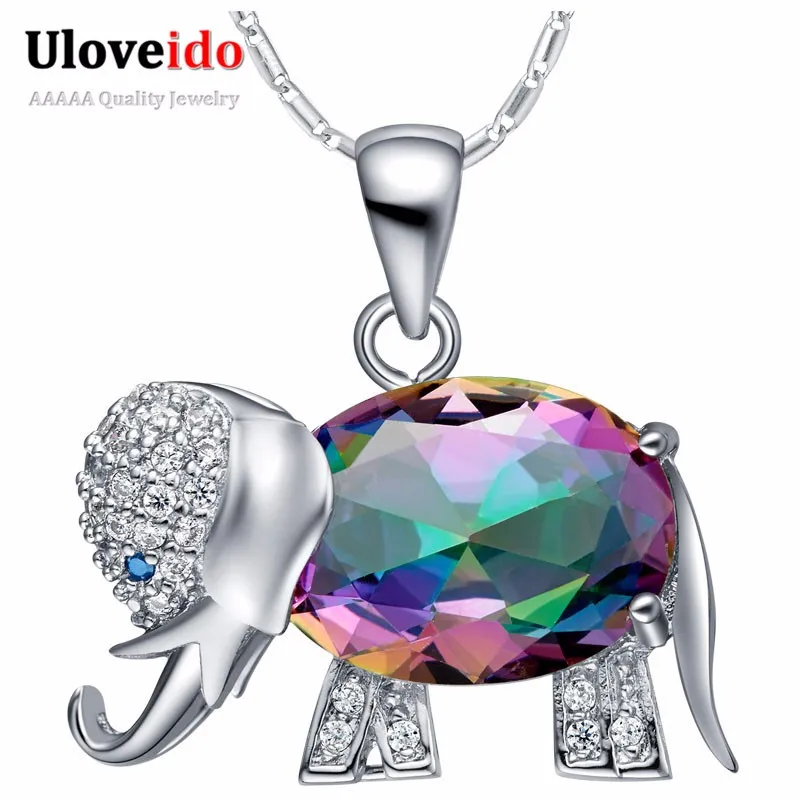 Uloveido ожерелье s Радуга Мистик милый слон животное кулон ожерелье для женщин модные украшения для детей с цепочками скидка 15% N1154