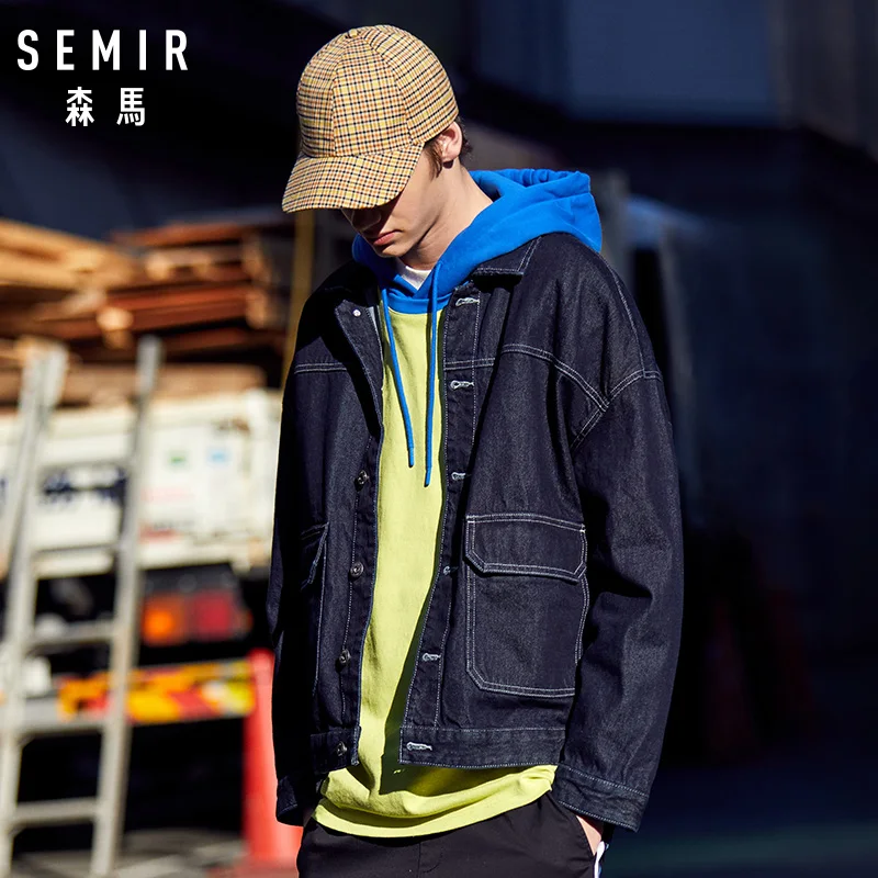 Мужская джинсовая куртка SEMIR потертая из 100% хлопка с открытыми плечами и передним