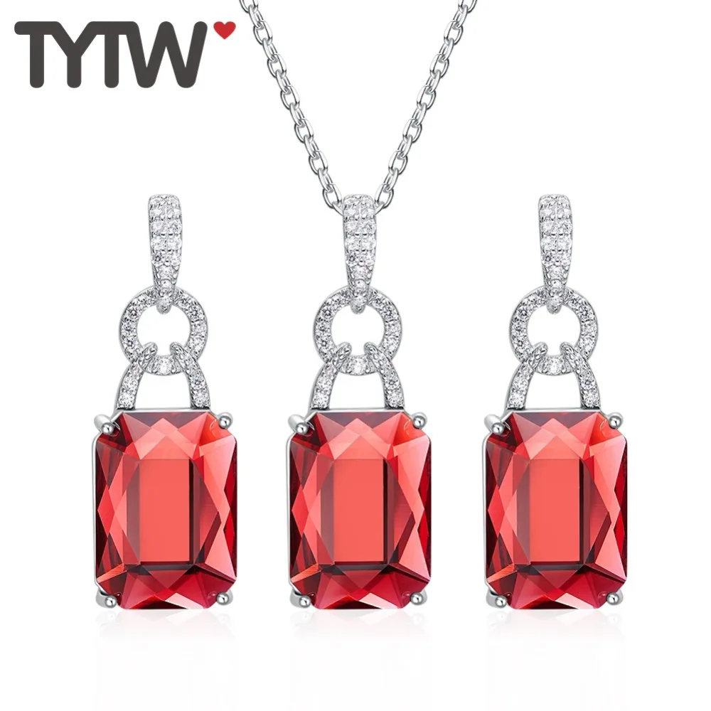 Классические квадратные серьги гвоздики TYTW ожерелье с кулоном серебро 925 пробы