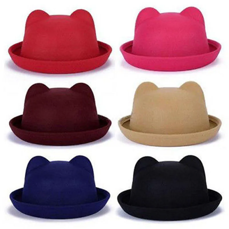 2019 New High Quality Winter Fashion hip-hop Kids Baby Children Hats Warm Devil Hat Cute Ears Wool Derby Bowler Cap Multicolors | Детская