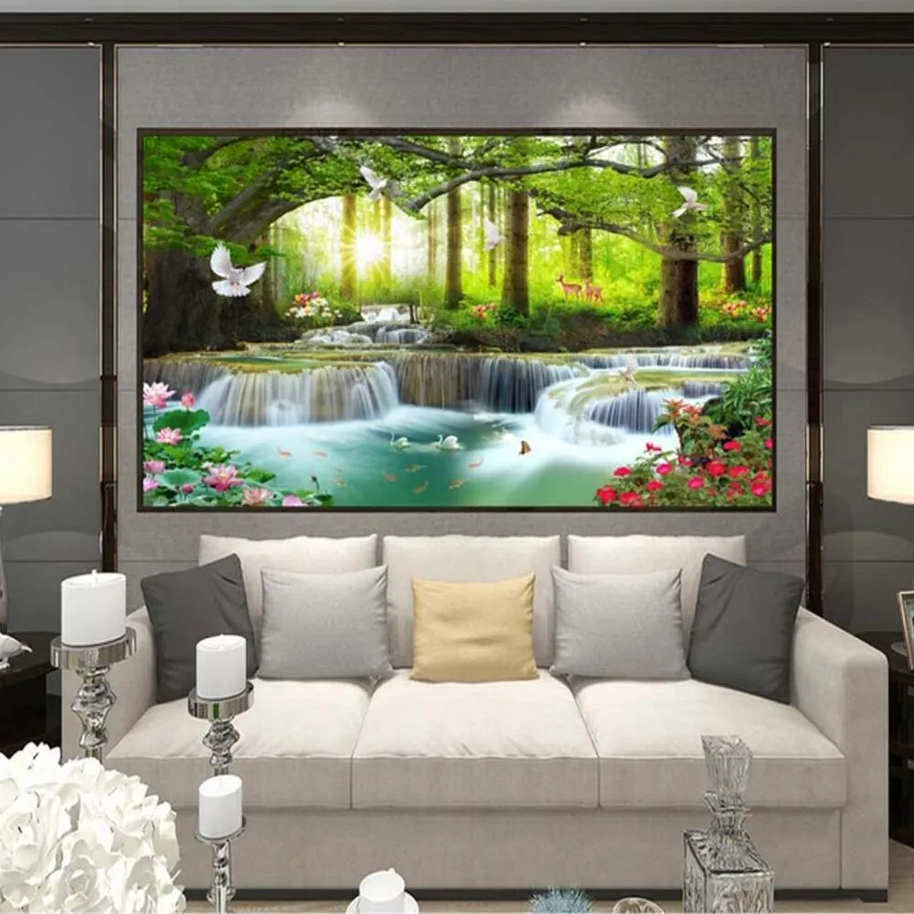 3D фотобумага с изображением водопада и леса настенная бумага большого размера