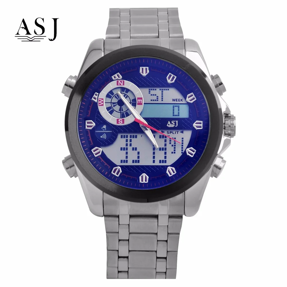 ASJ двойной дисплей мужские часы спортивные водонепроницаемые светодиодный