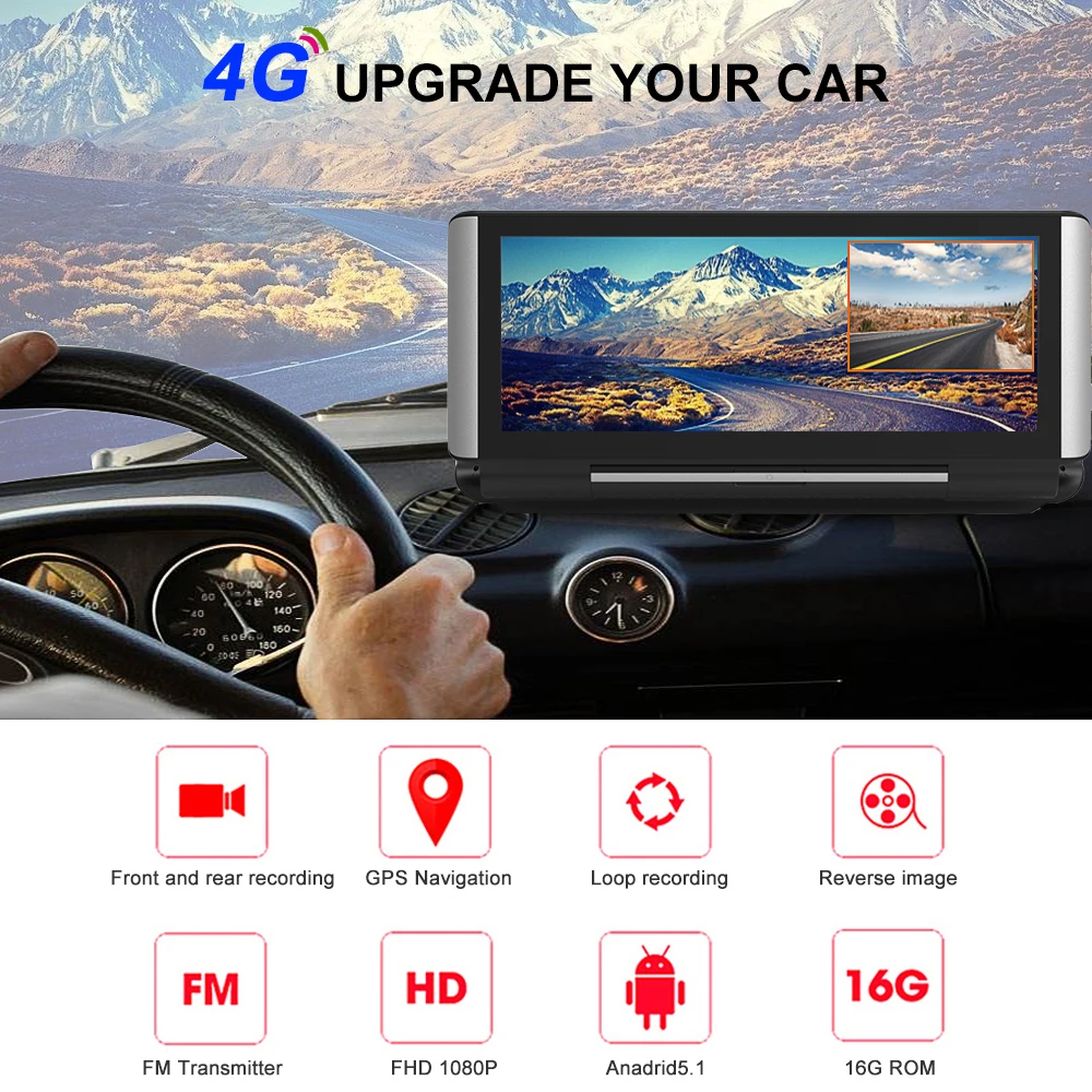 6,86 дюймов 4 г Автомобильный dvr камера gps FHD 1080 P Android Dash Cam навигация ADAS Автомобильный видео рекордер двойной объектив обратное изображение