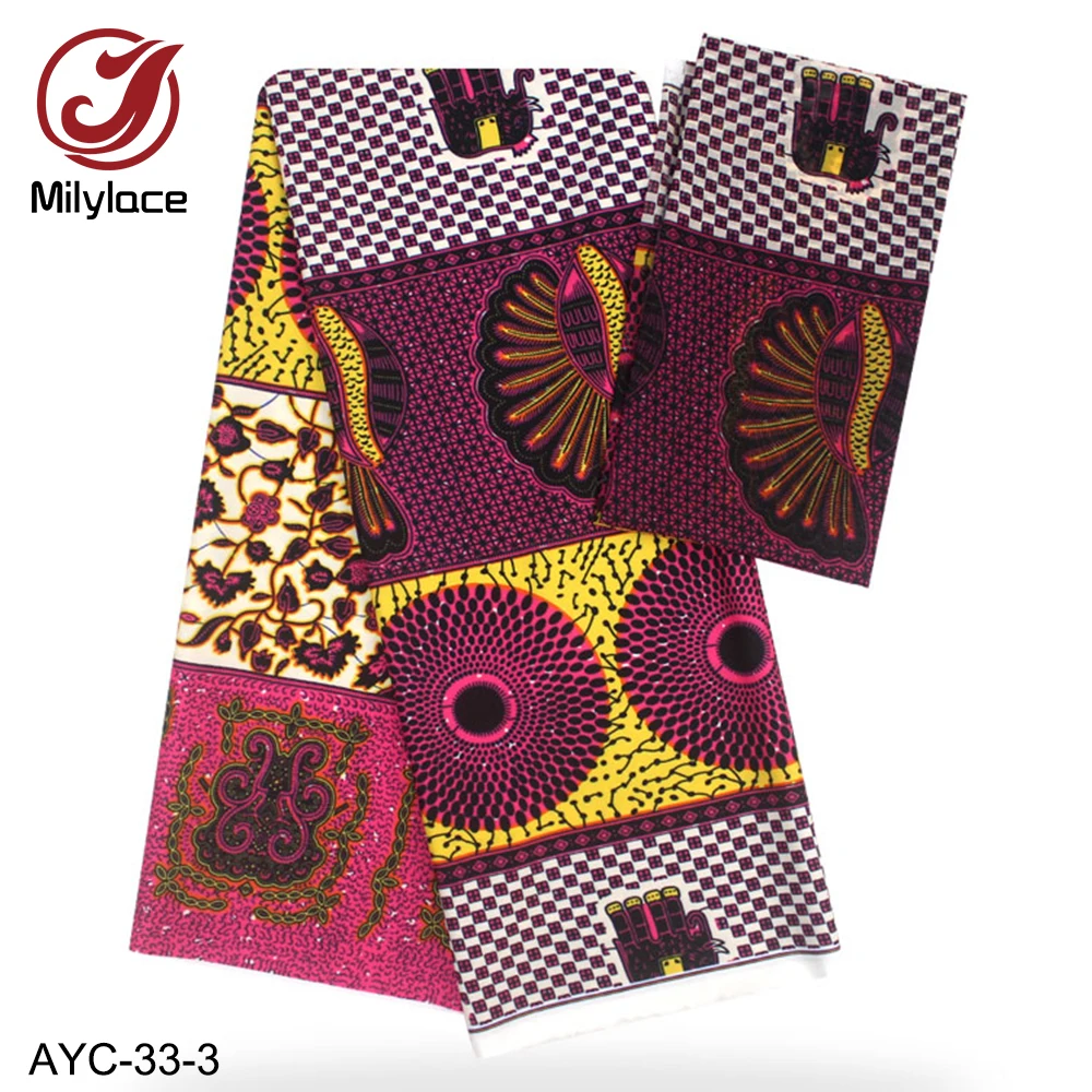 Milylace African printing satin fabric 4 yards+digital chiffon 2 yards wax for clothes AYC-33 | Дом и сад