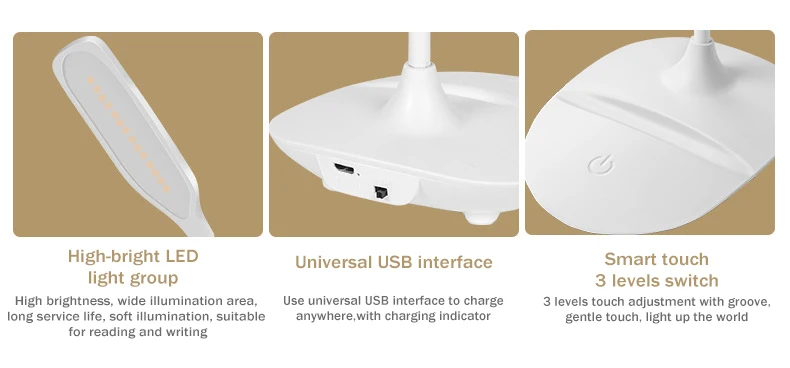 QD3 перезаряжаемый светодиодный настольный светильник 3 уровня гибкая USB защита глаз студенческого общежития для чтения 2000 мАч держатель для телефона