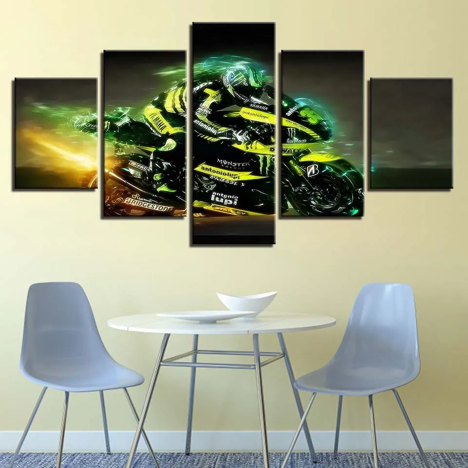 Поп стены искусств холст Модульная картина 5 шт. Прохладный беговых мотоцикл