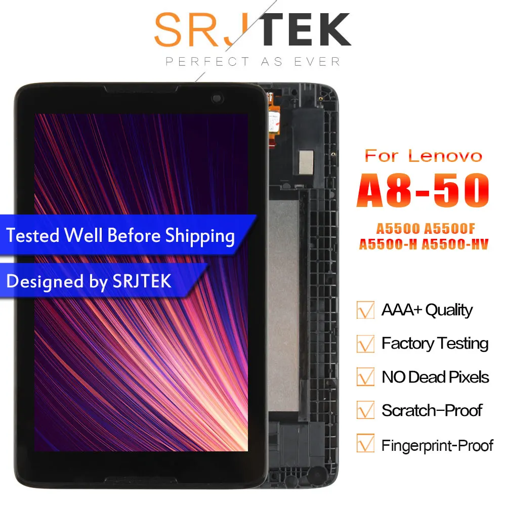 

Srjtek 8" For Lenovo IdeaTab A8-50 A5500 A5500F A5500-H A5500-HV Touch Screen Digitizer LCD Screen Display Matrix Assembly Frame