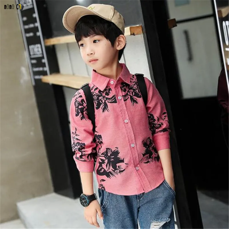 Школьная одежда для мальчиков рубашка хлопковая Повседневная Осенняя с длинными