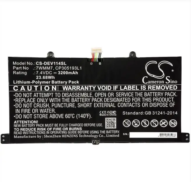 Аккумулятор Cameron Sino 3200 мАч для DELL CFC6C D1R74 Venue 11 Pro Keyboard Dock 7WMM7 CP305193L1 DL011301 PLP22G0|Цифровые