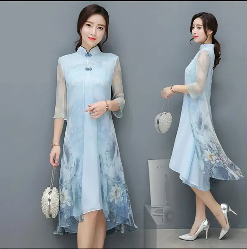 Женское платье Qipao длинное Повседневное в китайском стиле с принтом | Женская