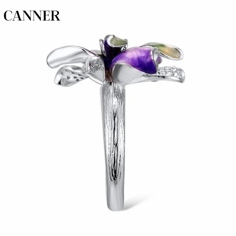 Кольцо с цветком и кристаллами Canner 925 пробы серебристые фиолетовые кольца для