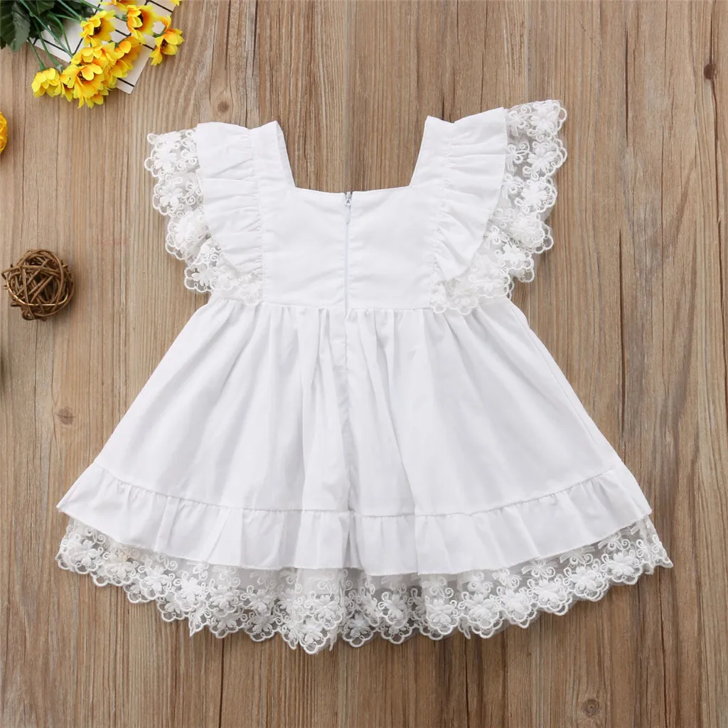 Kids Dresses For Girls Summer Toddler Infant Girl Flying Sleeve Lace Solid Color Rrincess Dress Robe Princesse Enfant Fille | Детская