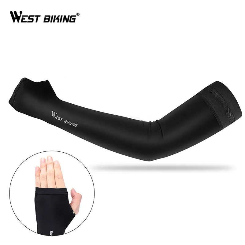 WEST BIKING дышащая велосипедная рука рукав с пальцами фитнес Велоспорт лед ткань рука палец рукав УФ Защита велосипед рука рукав