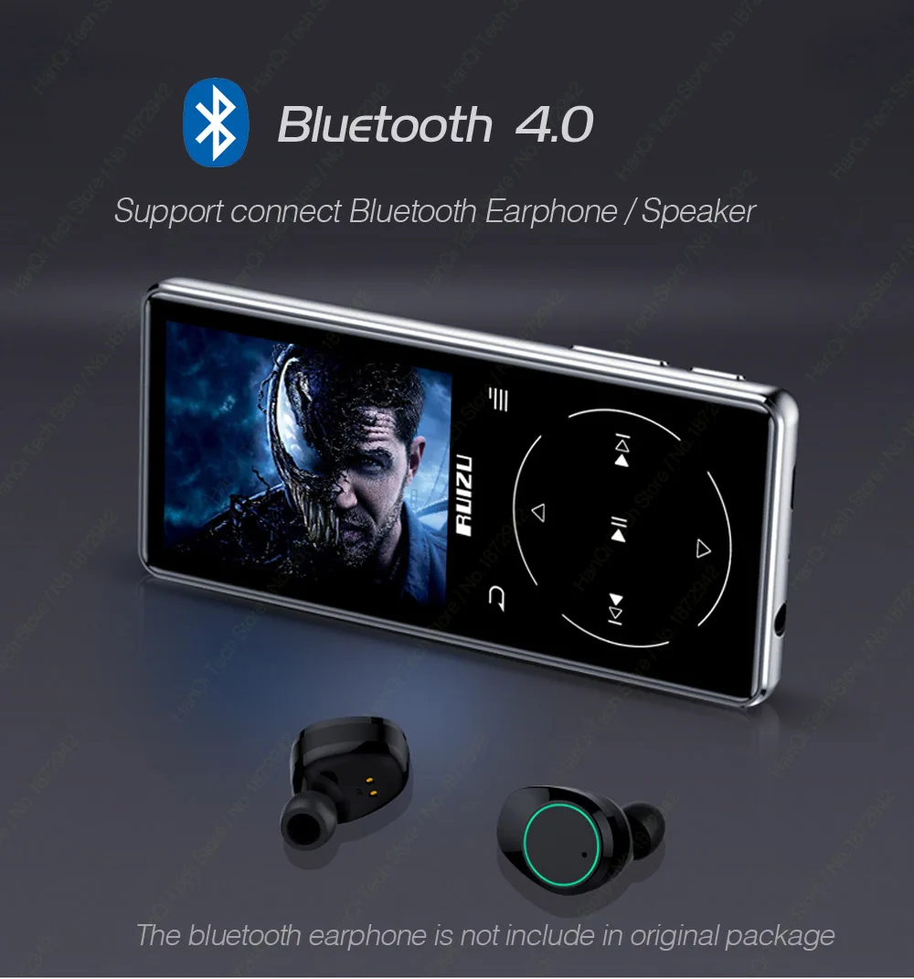 RUIZU D16 Metal Bluetooth MP3 Player Portable Audio 8GB Music Player with Built-in Speaker FM Radio,Recorder,E-Book,Video Player
