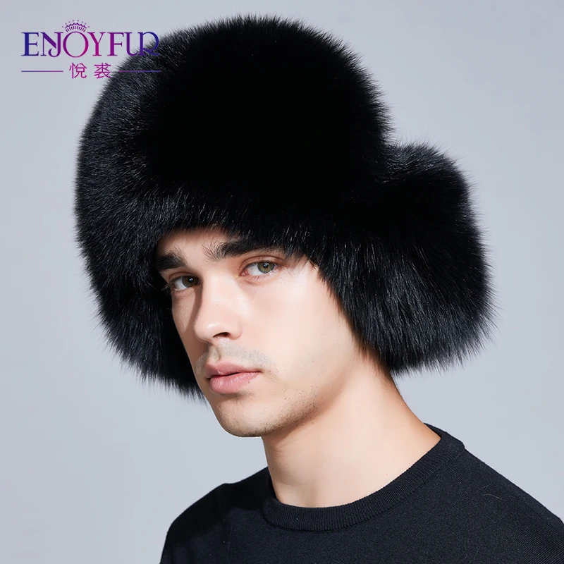 Мужская шапка ушанка ENJOYFUR Русская Шапка из натурального Лисьего меха достаточно