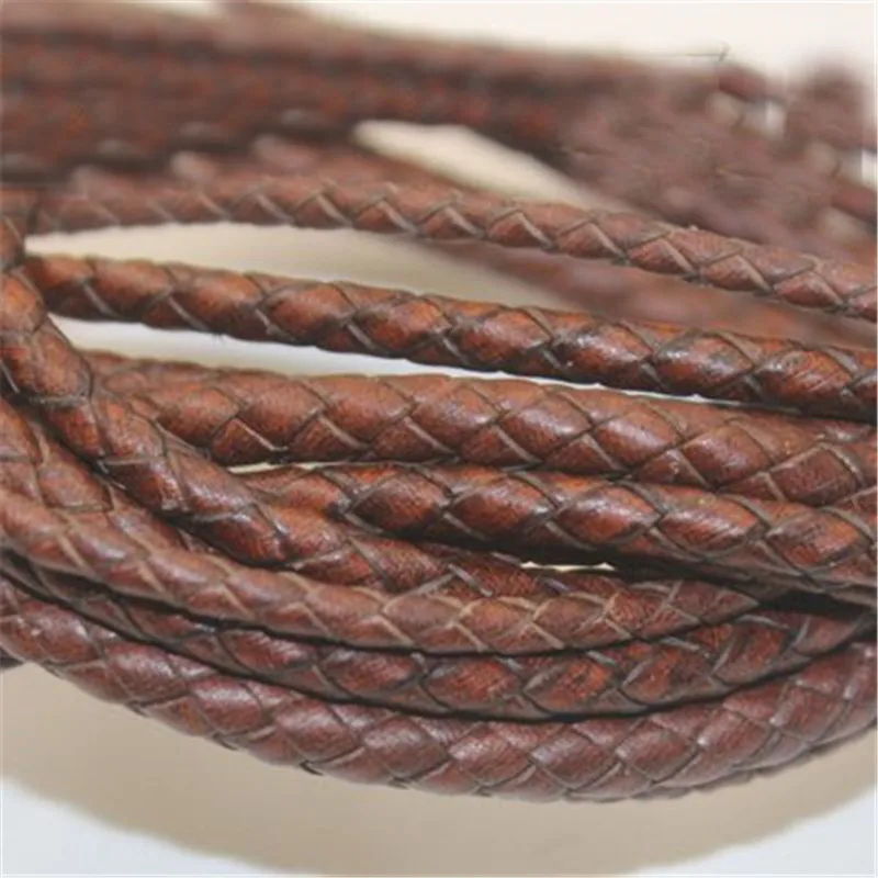 

1m/lot 3mm 4mm 5mm Round Braided Genuine Leather Cord Coffee Cow Leather Cords String Rope Bracelet Findings Diy Jewelry Making