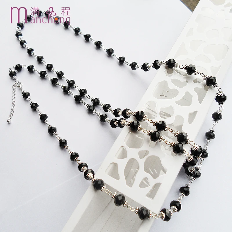 Длинное чёрное кристаллическое винтажное массивное ожерелье ювелирные изделия