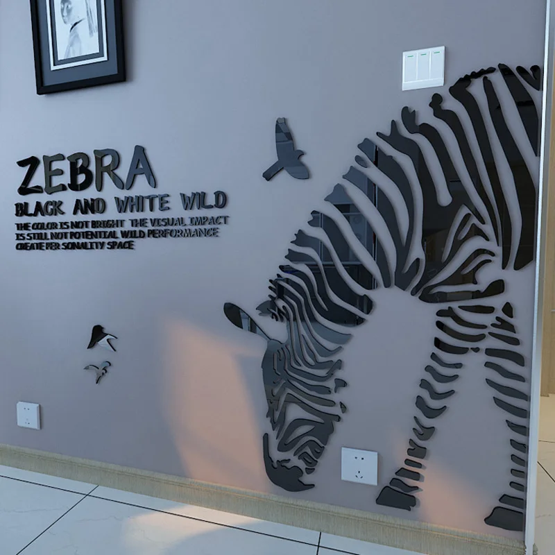 Мультяшные настенные наклейки Зебра DIY 3d Хрустальные акриловые зеркальные настенные наклейки для детской комнаты диван тв фоновое украшение
