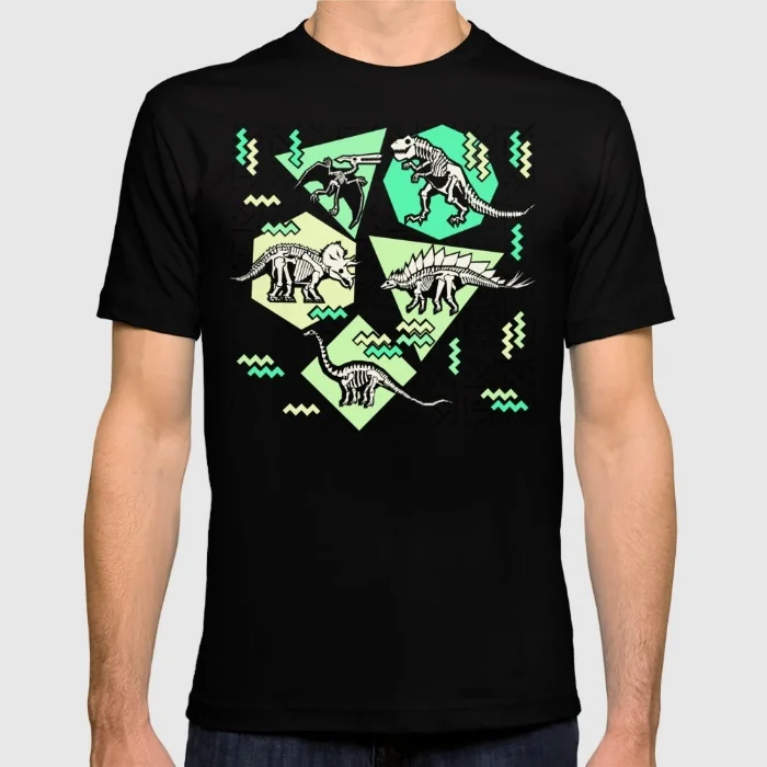 Весна лето берсерка мужчины майка 90-х динозавров скелет неон шаблон с коротким