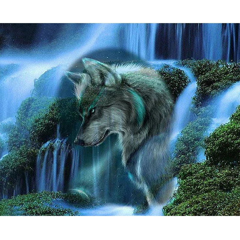 

5d diamond Embroidery waterfall wolf diy diamond painting cross stitch for children puzzle mosaic crafts Y2256