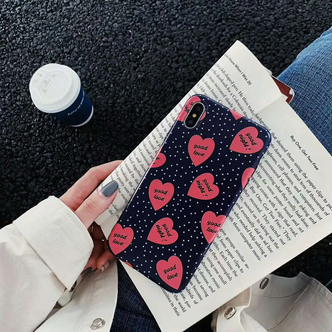 Fashion Korean Style Love hearts Stars Scrub Soft Silicone Cover Case for iPhone X XS Max Xr 6 6s 7 8 Plus good night couple |