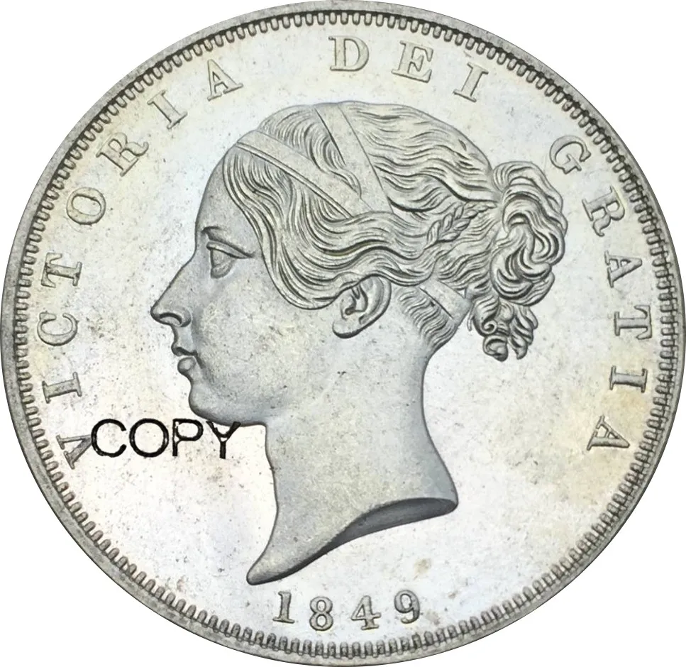 Великобритания 1/2 Корона 1849 Victoria young head Мельхиор посеребренные копии монет | Дом и