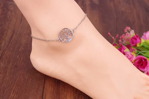 Small Tree Anklets for women girl Silver Tone Love Heart Foot jewelry | Украшения и аксессуары