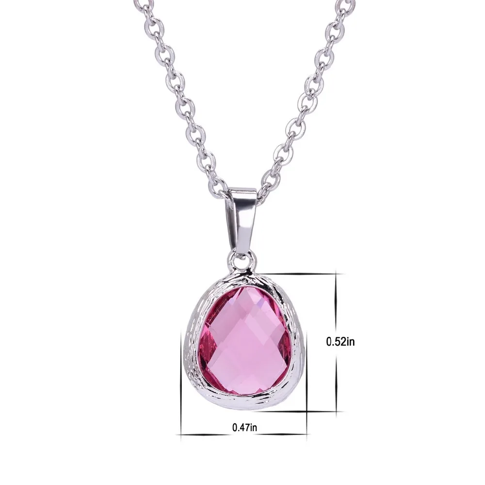 Newest Water Drop Shaped Colorful Glass Pendant Necklaces Silver Color Link Chain For Women Gift | Украшения и аксессуары