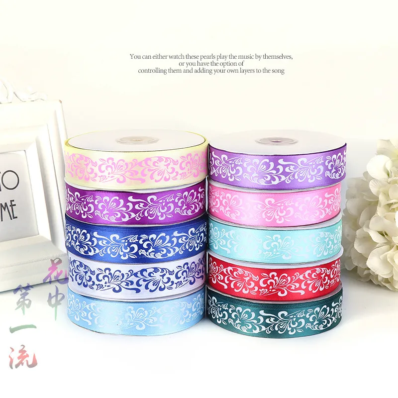 Атласная лента с сине белым фарфоровым принтом 1 дюйм 25 мм|Ленты для шитья| |