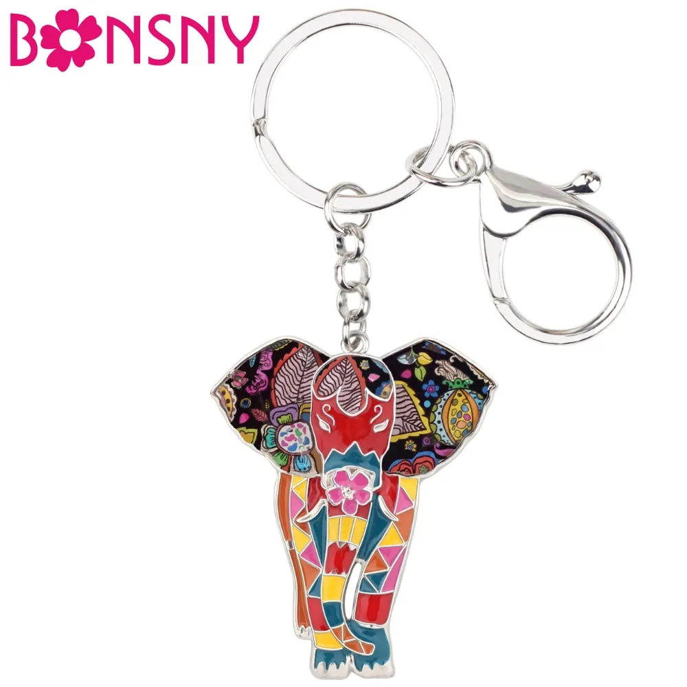 

Bonsny Enamel Alloy Jungle Animal Elephant Key Chain Key Ring For Women Bag Handbag Charm Jewelry Keychain Girl Accessories