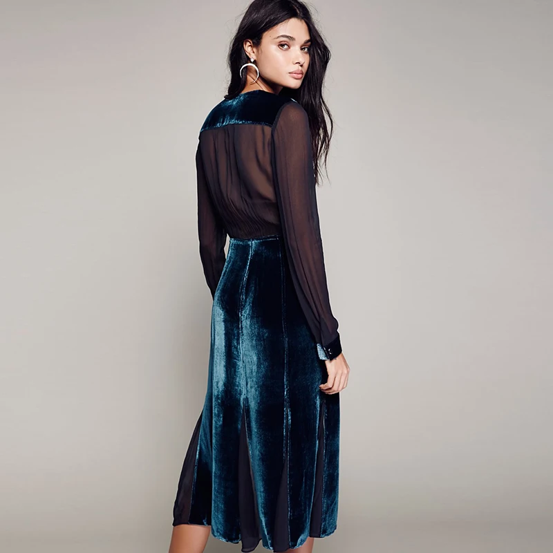 Мода 2018 Демисезонный платье Для женщин Винтаж Вельветовое Высокая Талия Sexy V