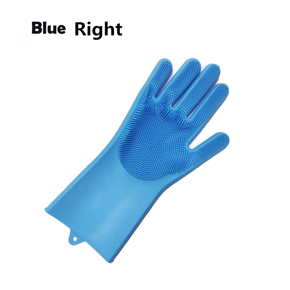Blue right 1 шт силиконовая перчатка для мытья посуды пищевая кухонная перчатка для мытья посуды с чистящей щеткой домашняя перчатка для скрабирования - Цвет: Blue right